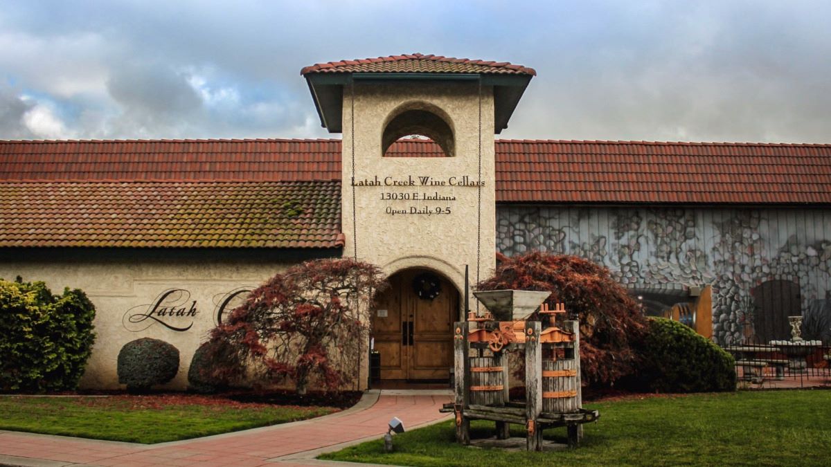 The front entrance and bell tower of Latah Creek winery