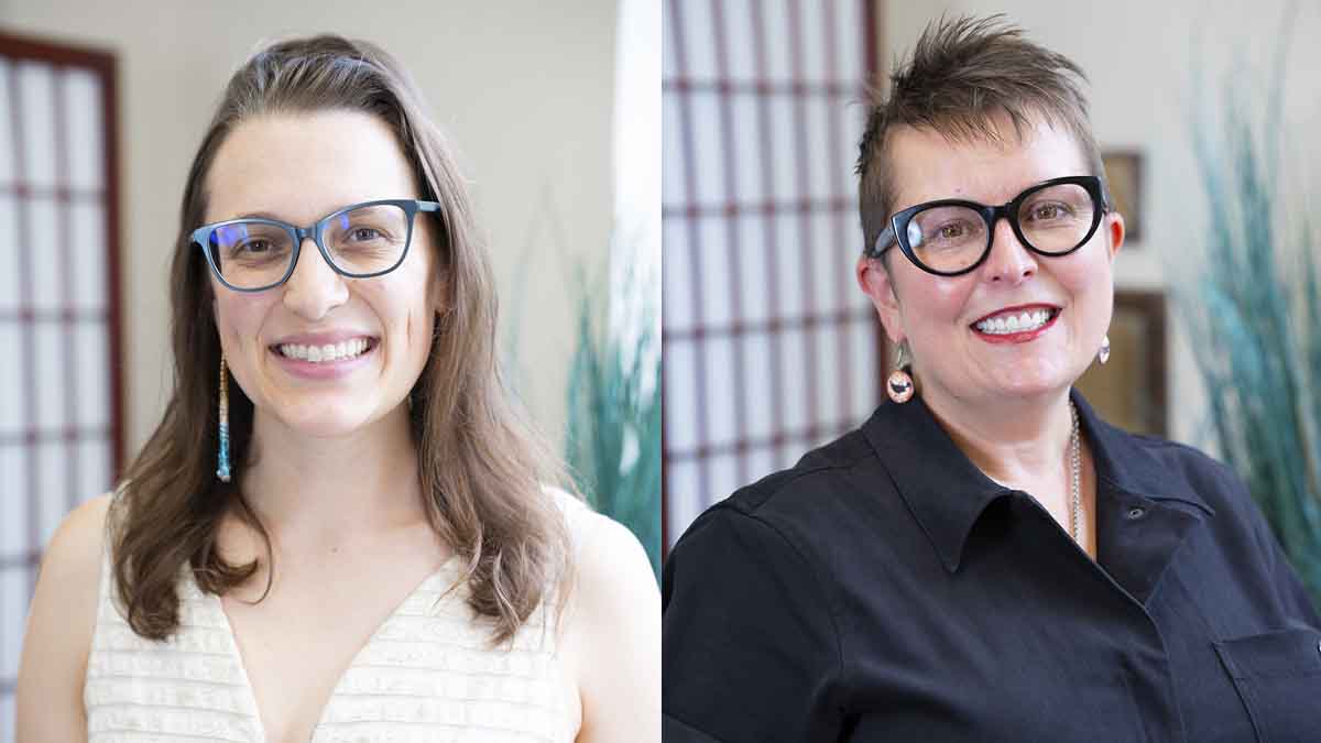 A portrait of two women.