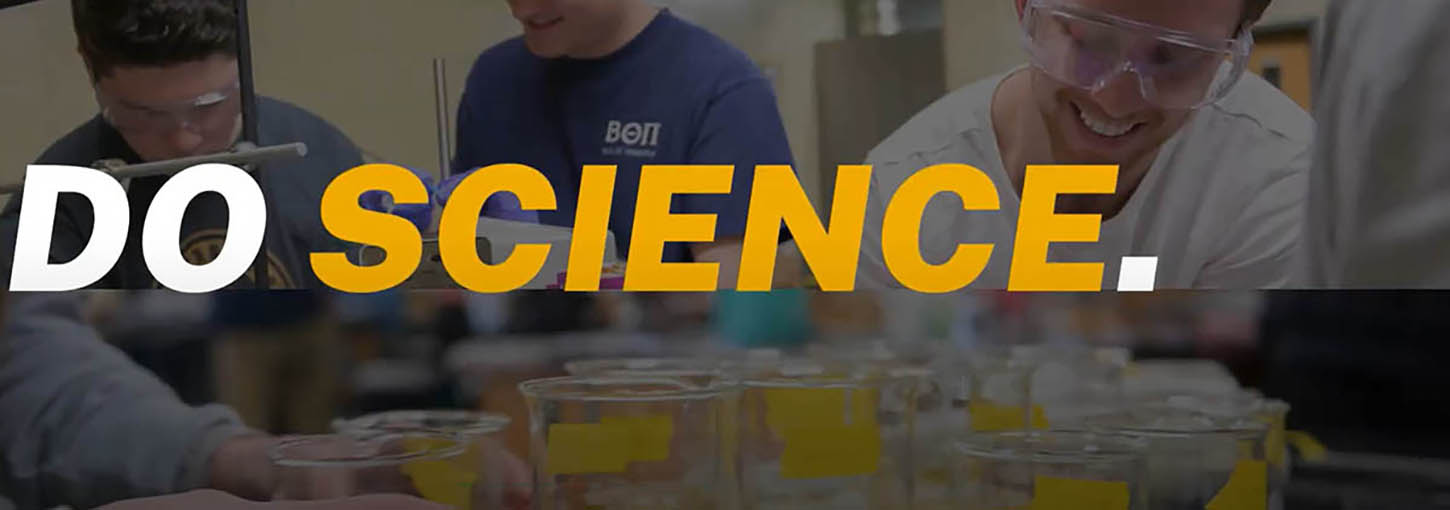 "Do Science." on top graphic of students in lab.
