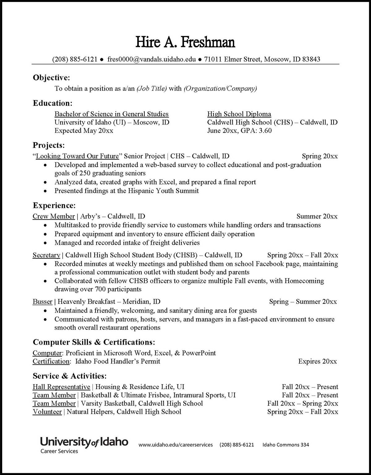 Resumes and CVs Career Services University of Idaho